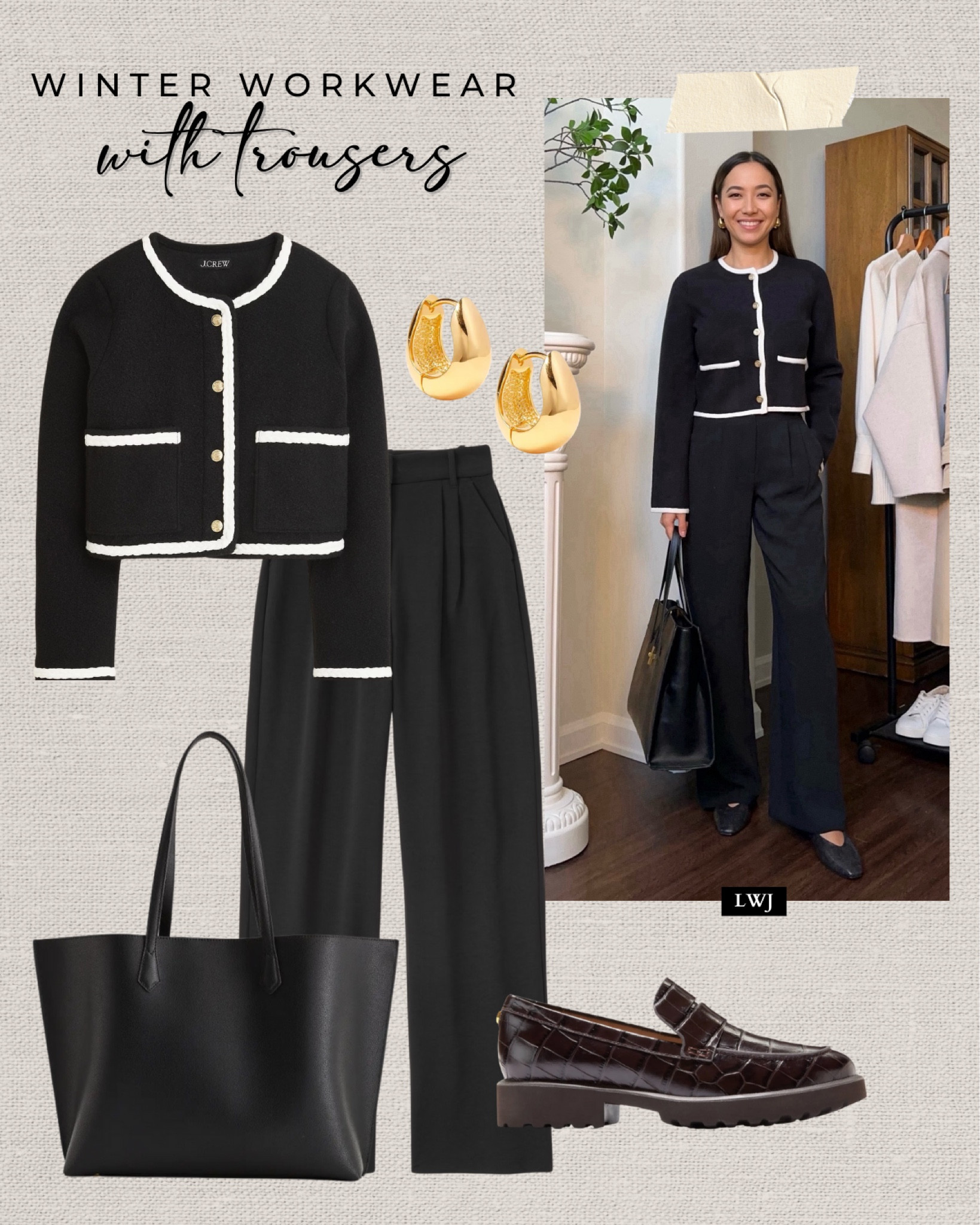 Winter workwear with trousers 

Abercrombie cardigan — linked to very similar ones
Abercrombie wide leg pants - under $75,  I highly recommend the aritzia one as an alternative that is more elegant 
Chunky loafers 
Black tote bag 

#LTKStyleTip #LTKWorkwear