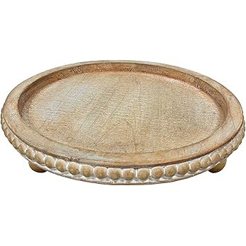 Round Decorative Tray Bathroom Vanity, 12" Farmhouse Boho Wooden Beads Circle Riser, Small Kitche... | Amazon (US)