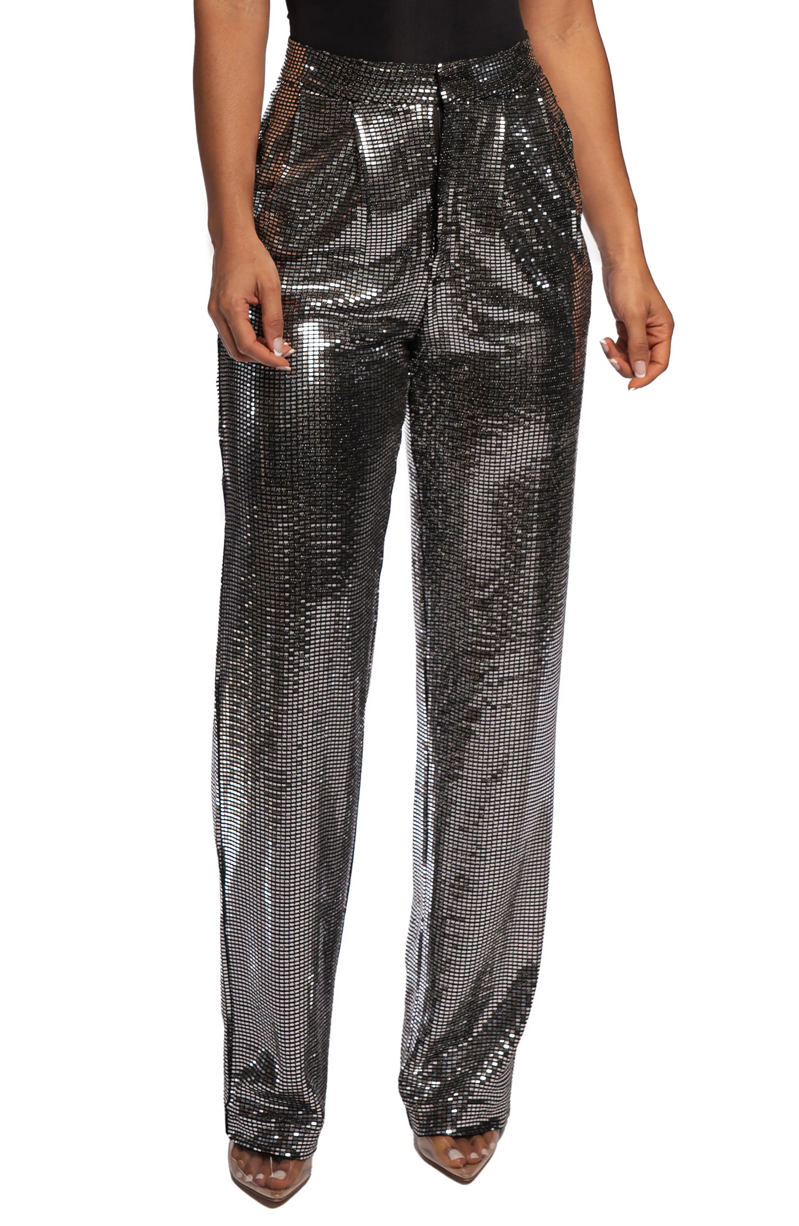 JLUXLABEL Sequin Wide Leg Pants, Size Medium in Silver at Nordstrom | Nordstrom