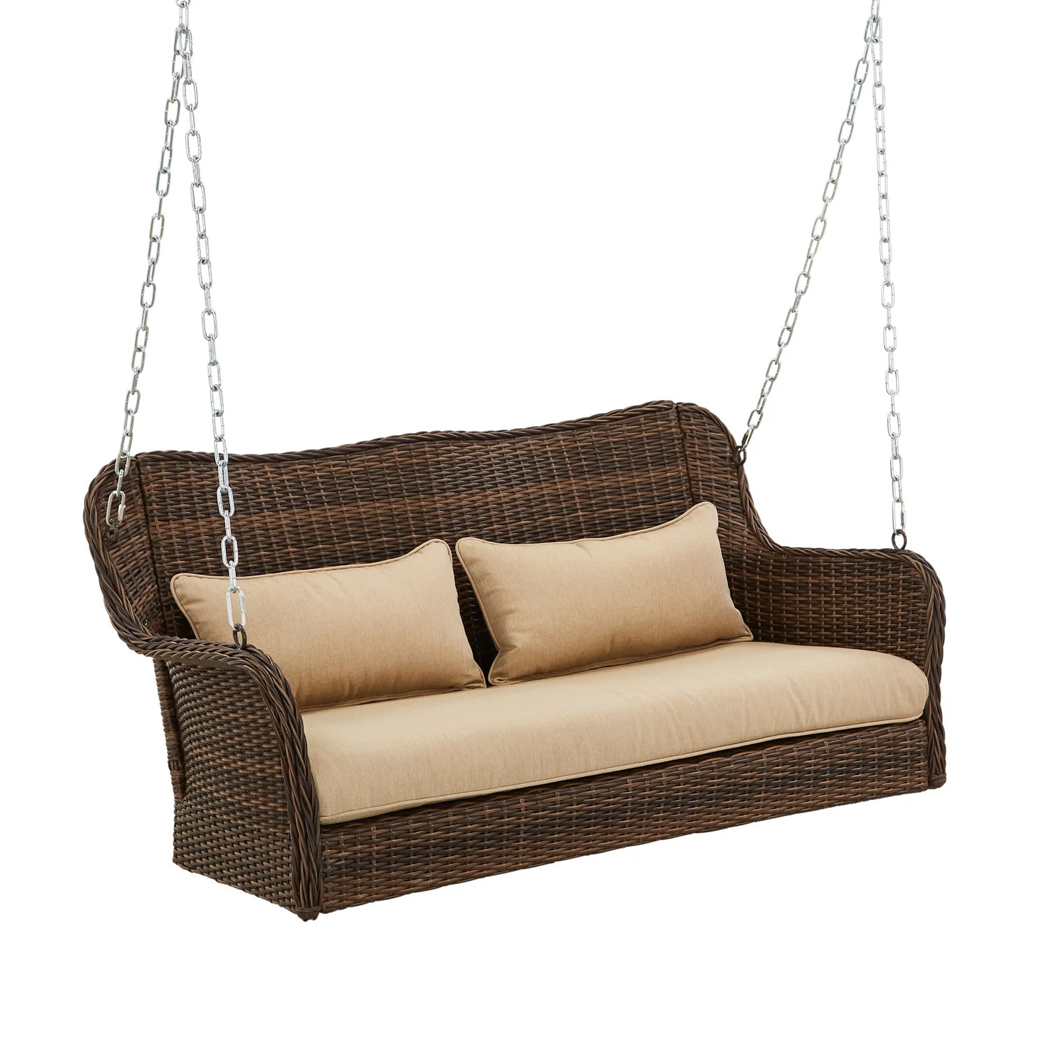 Better Homes & Gardens Camrose Farmhouse 2 Person Wicker Porch Swing - Dark Brown - Walmart.com | Walmart (US)