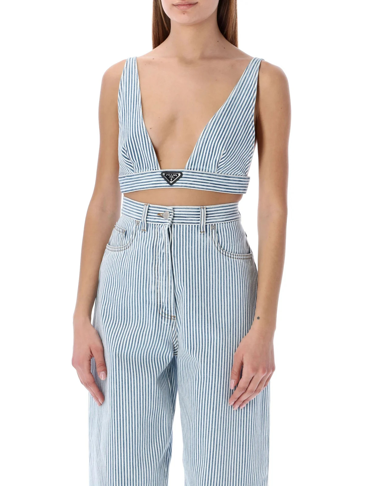 Prada 条纹牛仔上衣 | Cettire Global