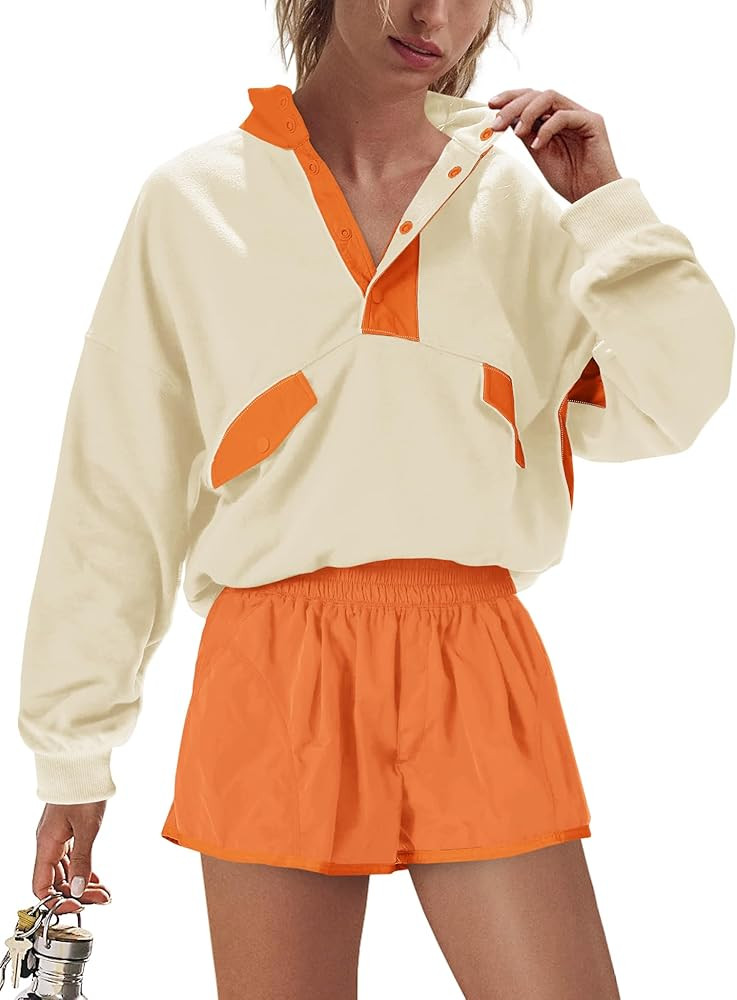 LAMISSCHE Work out Sets Gym for Women Sweatsuits 2 Piece Set Long Sleeve Top & Shorts Active Wear... | Amazon (US)