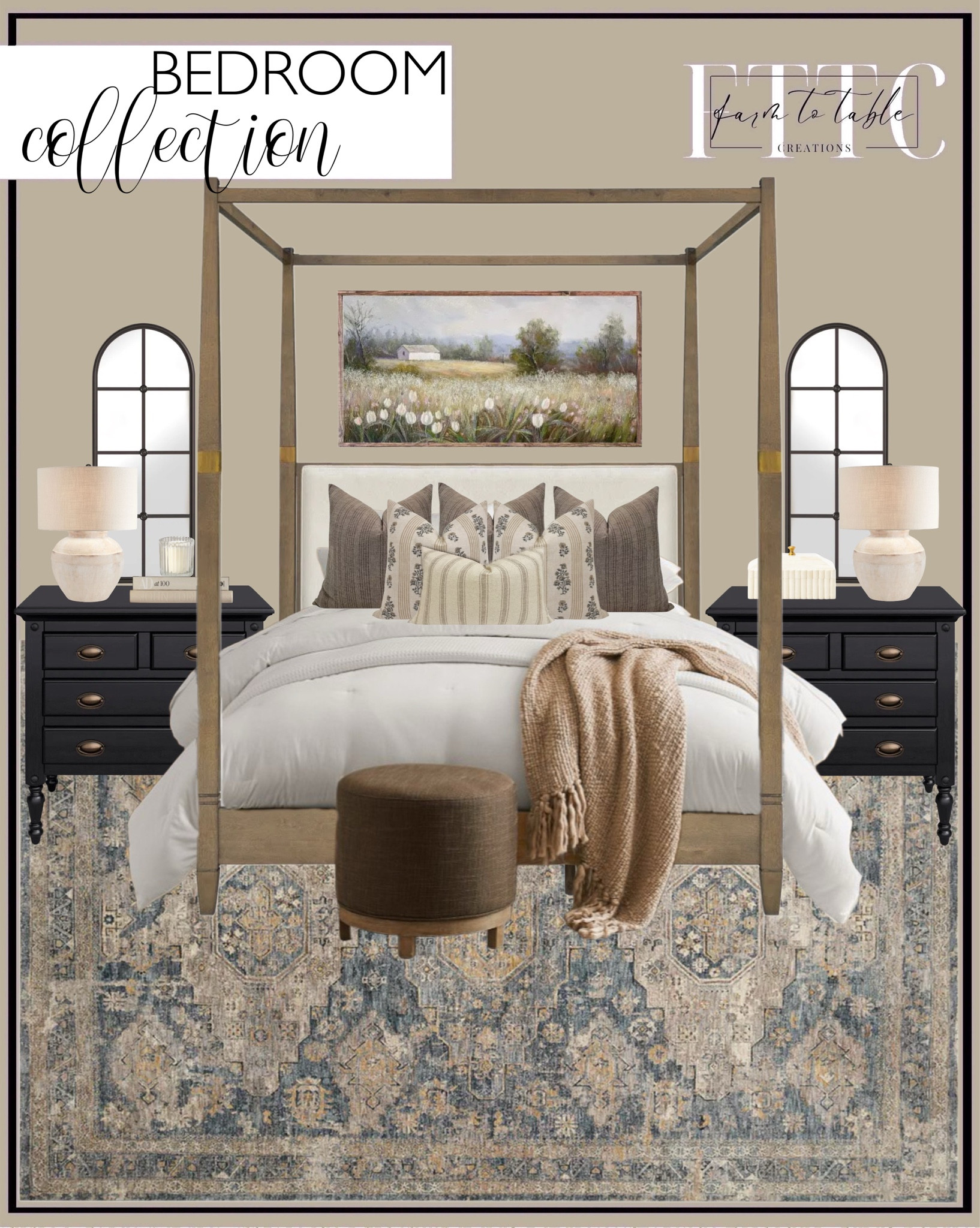 Curated Bedroom Collection. Follow @farmtotablecreations on Instagram for more inspiration.

‼️ Use code FARMTOTABLE for 15% off framed art. 

Vesima Rug. Arlyssa Canopy Bed. Cooling Gel Memory Foam Mattress. Eros 4 Drawer Accent Chest. Tulip Field Canvas Printed Sign. Kiana Metal Flat Wall Mirror. Faris Ceramic Table Lamp. Jake Upholstered Swivel Stool. Throw Blanket. Cotton Comforter. Plateau Lid Box. Loloi Harvey Pillow Blue Natural. Pillow Combo. Neutral Pillows. Ribbed Candle Jar 

Living Room | Dining Room | Dining Room Artwork | Bathroom Finds | Bedroom Finds | Bedroom Furniture | nightstands | Home Decor| Fireplace Decor | Spring Refresh |  Bedroom Finds | Neutral Stems | Spring Stems | Bookshelf Decor | Bedroom Space | Cozy Corner | Bathroom | Curated Entryway | Spring  Decor | End of Year Clearance | Trending Decor | Viral Decor  | Coffee Table Decor | Neutral Decor | Fall Stem Sale | Target Finds | Skinny Bench | Bedroom | Living Room | Breakfast Nook | Amazon Home | Target Sale | Loloi Rugs | Magnolia Home | console table | console table styling | faux stems | entryway space | front porch decor | neutral decor | entryway decor | cozy home | affordable decor |  home decor | home inspiration | console styling | entryway rug | cozy moody home | moody home decor | neutral home | bathroom decor | living room | spring decor | Hearth & Hand | Studio McGee | 2025 Home Trends | trending home | Crate&Barrel 




#LTKHome #LTKSaleAlert #LTKFindsUnder50