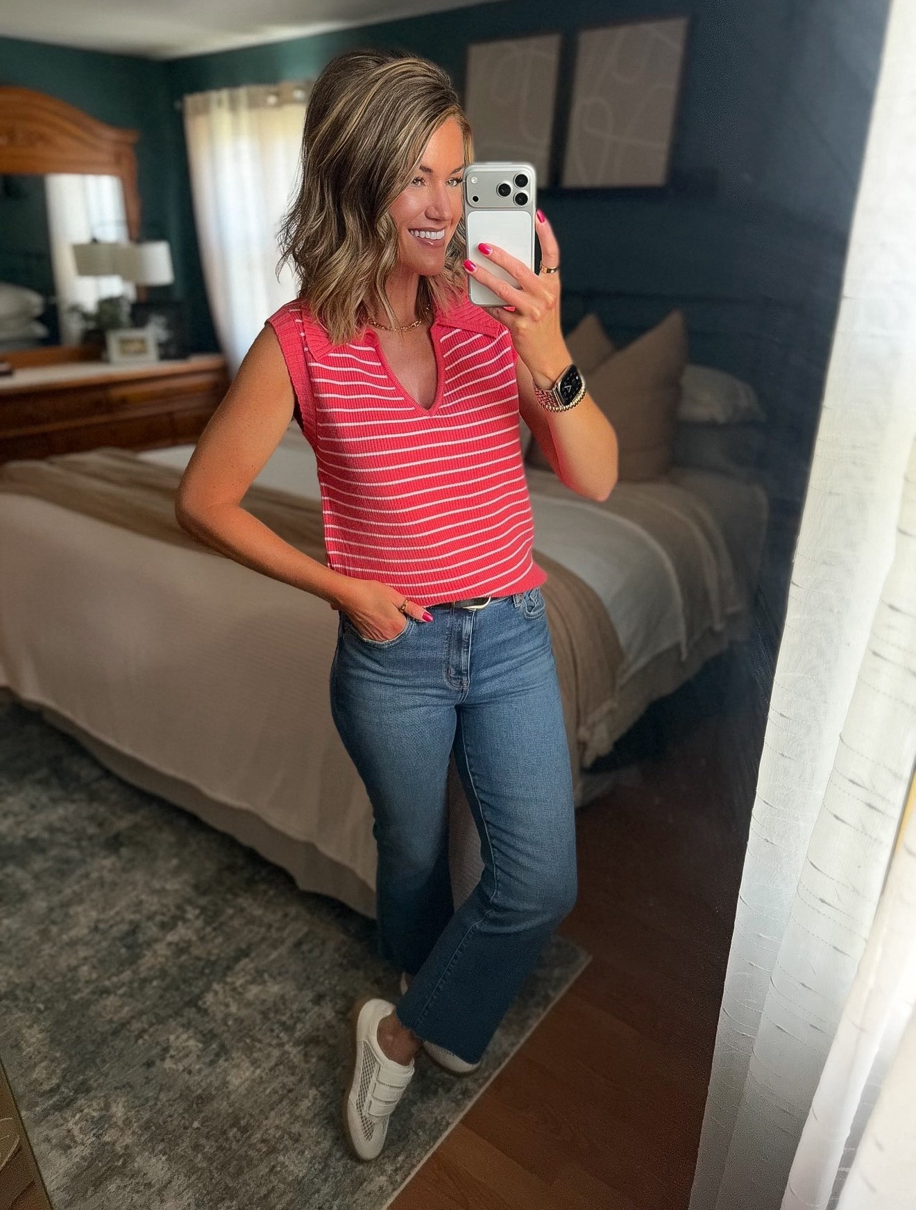 Sleeveless sweater perfect for Spring. 
Wearing small, size up if you prefer oversized. 
Jeans 6, size down if between


#LTKSeasonal #LTKOver40