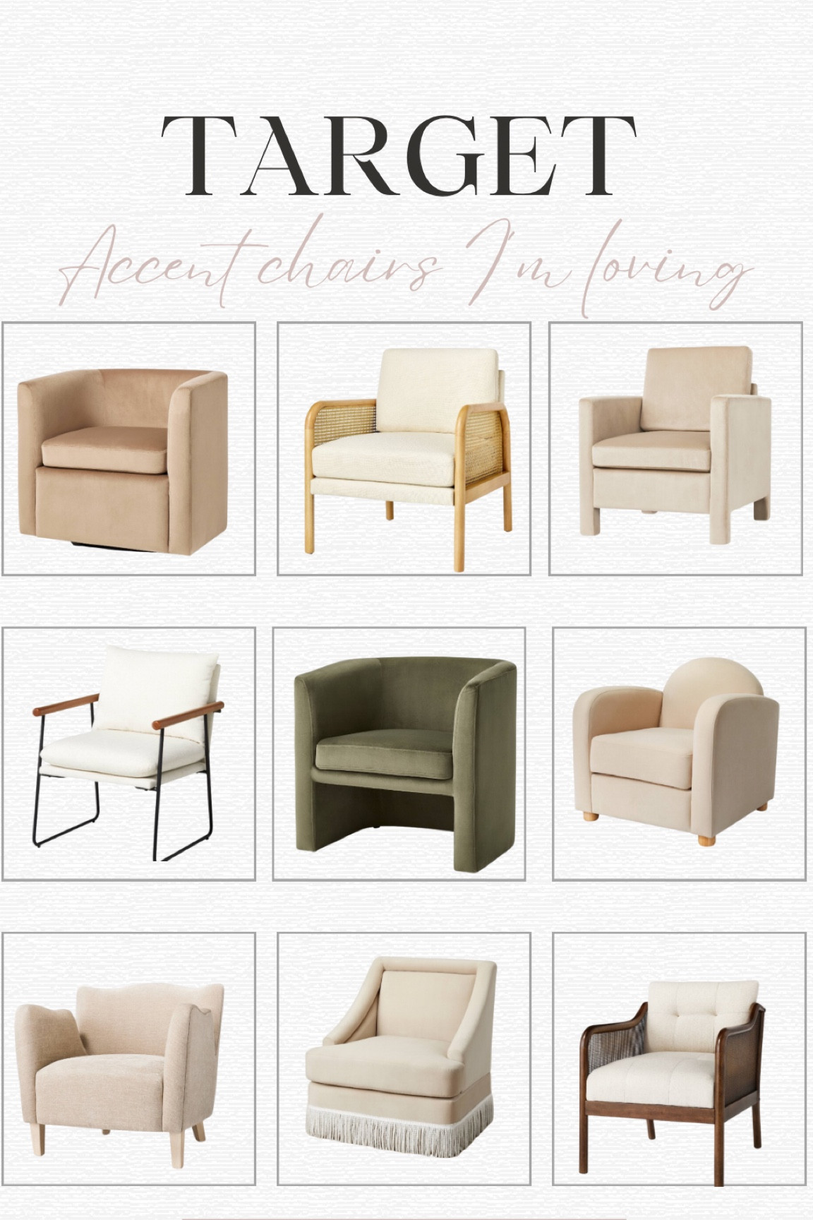 These accent chairs are so stylish, comfy, and affordable. Perfect for living room, bedrooms and more. 🤎

#TargetHome #AccentChairs #LTKHomeFinds