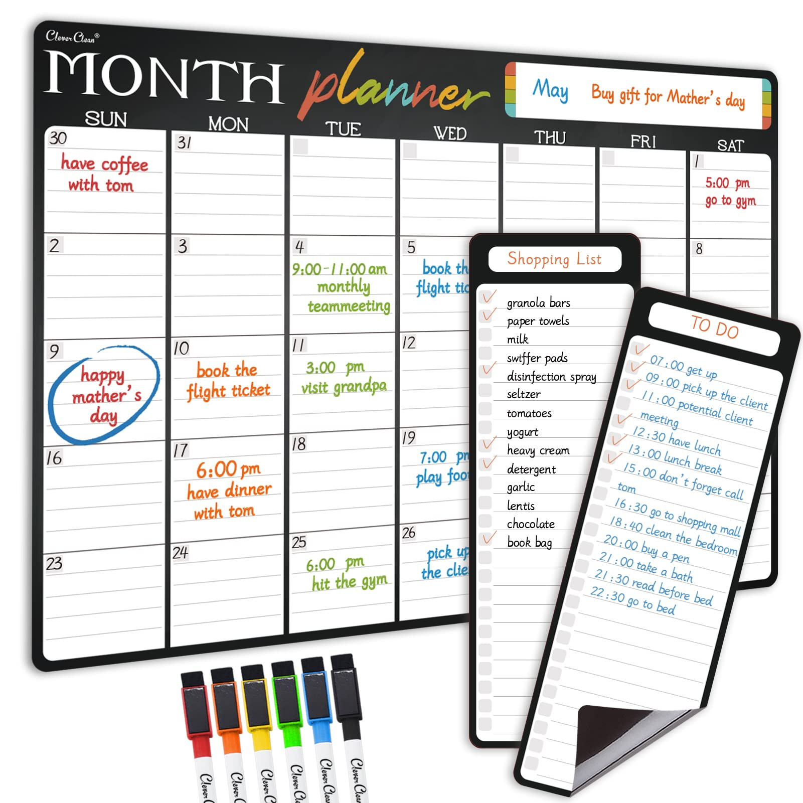 Magnetic Dry Erase Monthly Calendar - 17"x12" Monthly Calendar for Fridge - 4"x12" List Board 2 P... | Amazon (US)