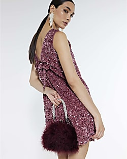 Red Diamante Feather Clutch bag | River Island UK & IE