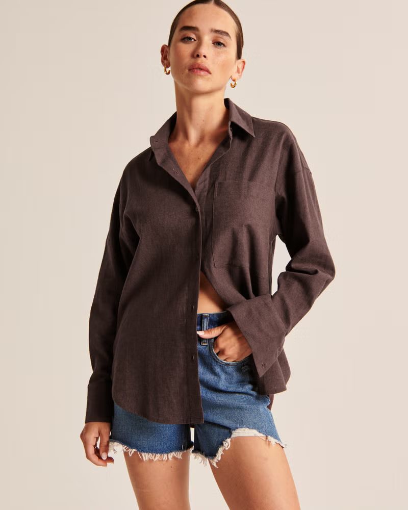 Oversized Linen-Blend Shirt | Abercrombie & Fitch (US)