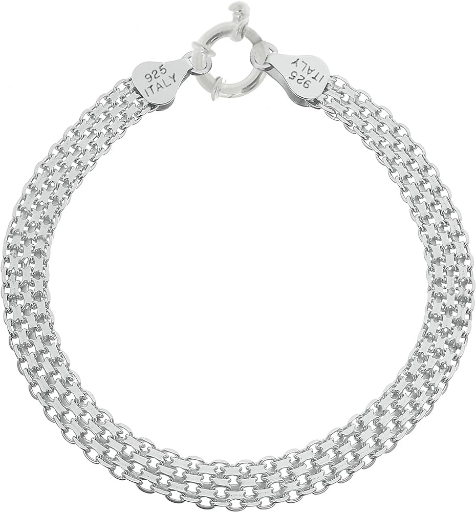 Savlano 925 Sterling Silver Italian 10mm Bismark Diamond Cut Mesh Link Chain Bracelet With Gift B... | Amazon (US)