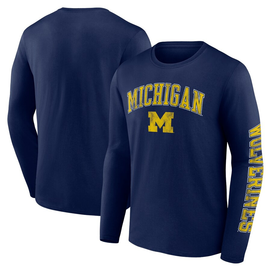 Michigan Wolverines Fanatics Distressed Arch Over Logo Long Sleeve T-Shirt - Navy | Fanatics