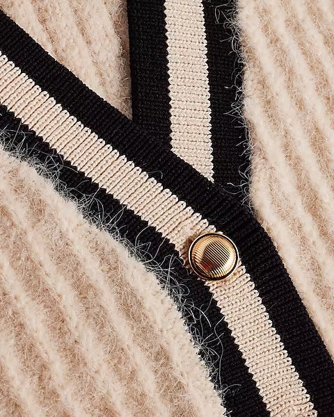Fuzzy Knit Tipped Novelty Button Cardigan | Express (Pmt Risk)