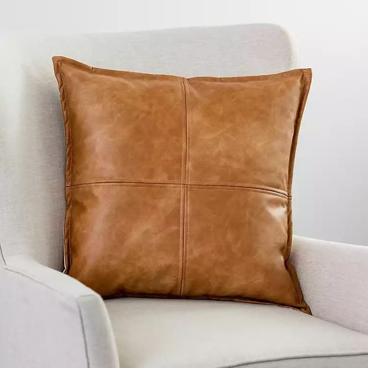 Cognac Faux Leather Throw Pillow | Kirkland's Home
