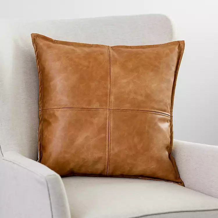 Cognac Faux Leather Throw Pillow | Kirkland's Home