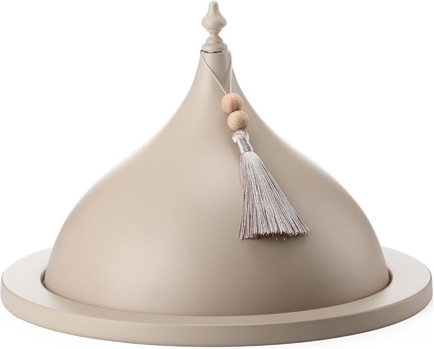 Qinyoung Decorative Ramadan Dates Cover, 12 Inch Taupe Metal Serving Dome Cloche Cover with Silve... | Amazon (US)