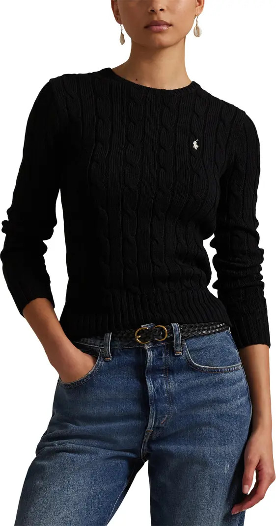 Julianna Pima Cotton Cable Knit Crewneck Sweater | Nordstrom