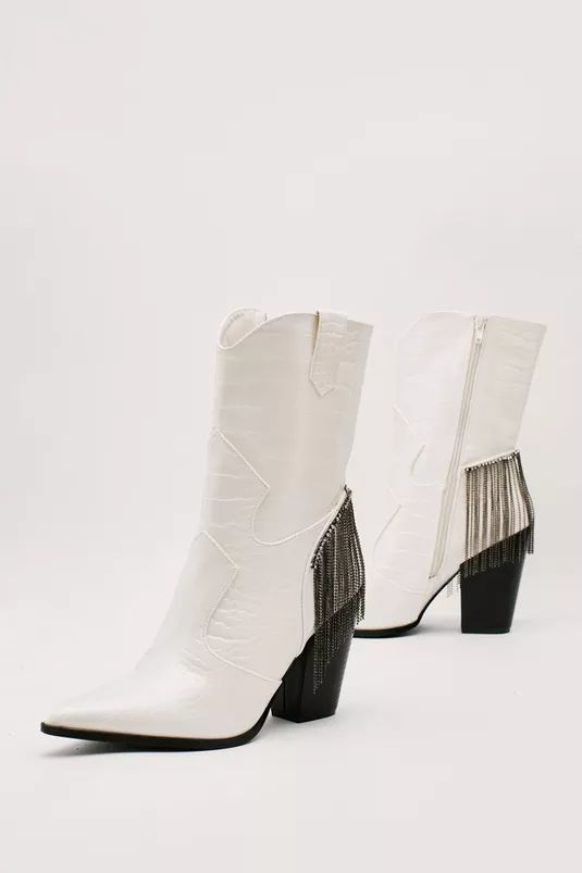 Faux Croc Fringe Western Boots | Nasty Gal (US)