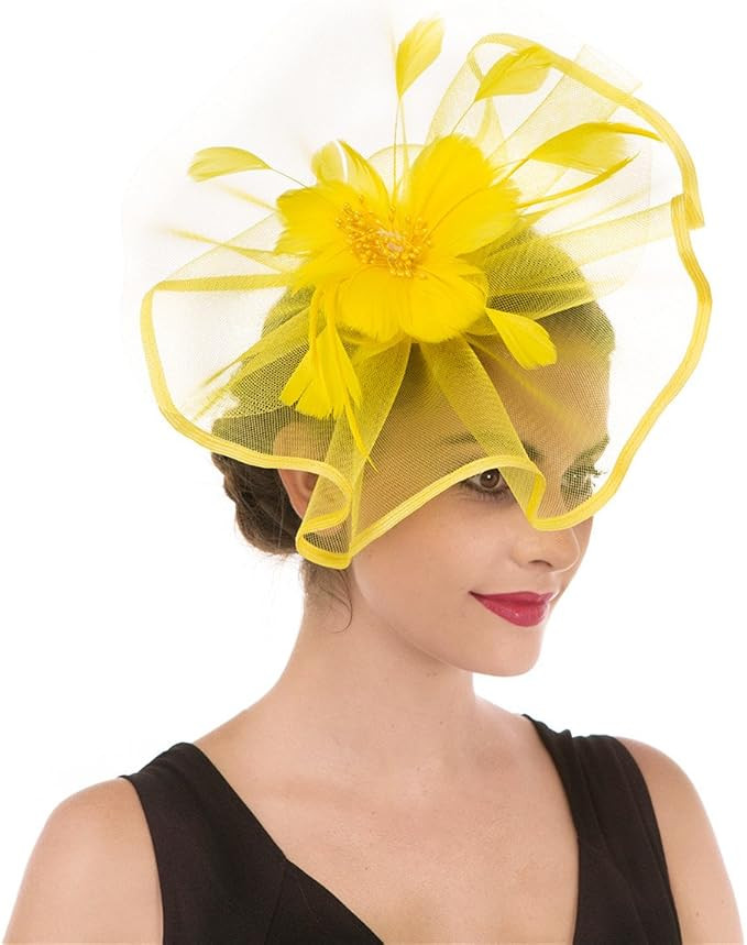 SAFERIN Fascinator for Women Hair Clip Hat Bowler Feather Flower Veil Wedding Party Hat Tea Hat | Amazon (US)