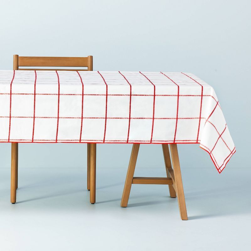 60"x84" Distressed Grid Lines Wipeable Oil-Cloth Rectangular Tablecloth Red/Cream - Hearth & Hand... | Target