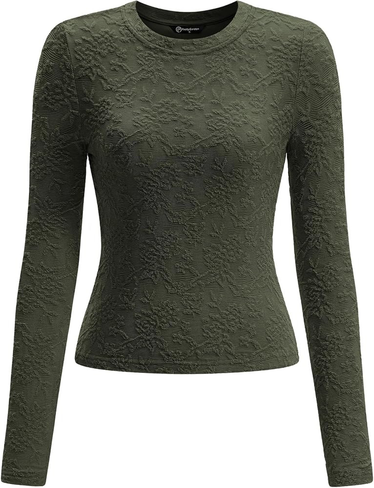 PRETTYGARDEN Women's 2025 Fall Long Sleeve Lace T Shirts Crewneck Silm Fit Embroidered Fashion Me... | Amazon (US)
