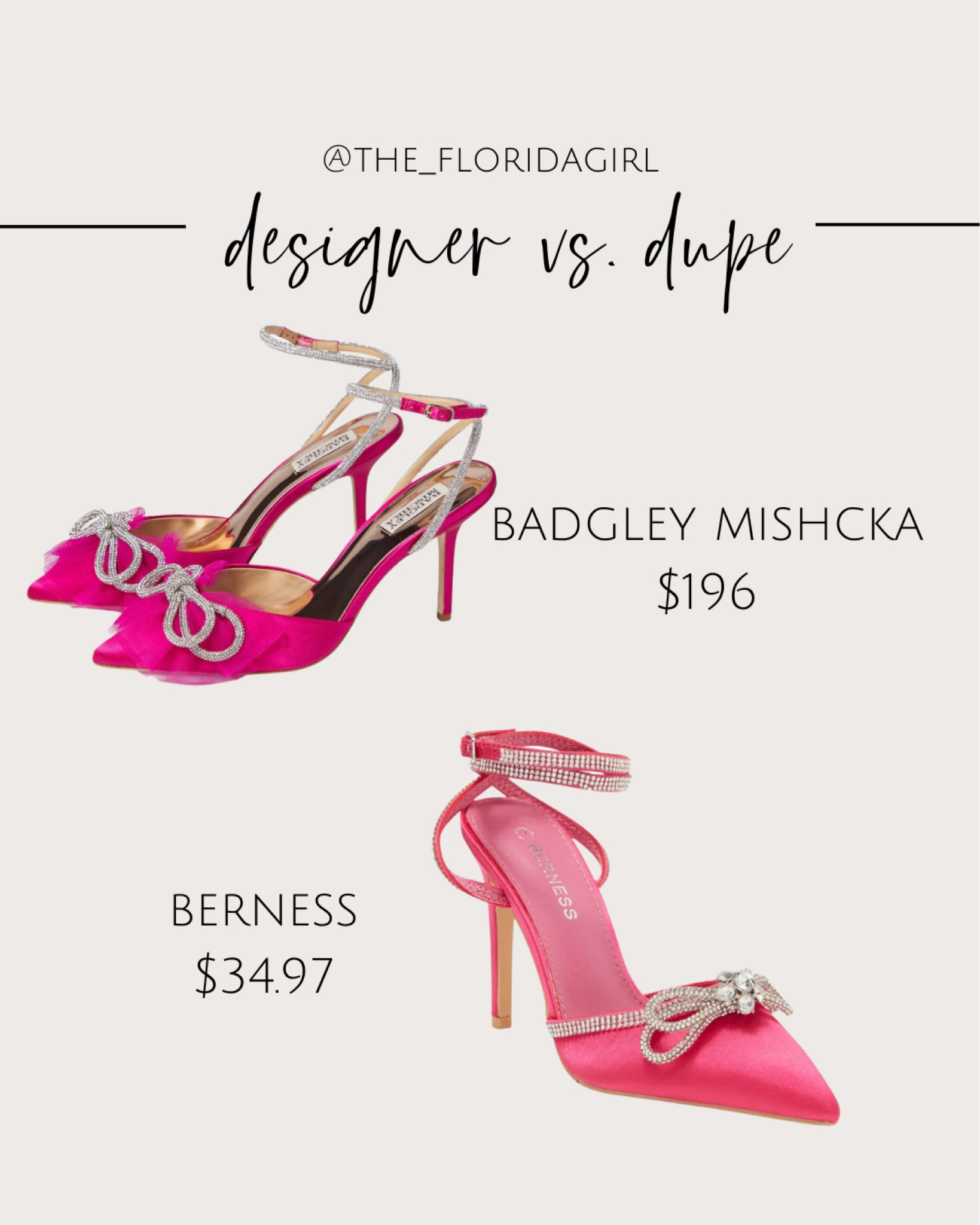 Designer vs. Dupe #dupe #savings #highheels #heels #cocktailattire #cocktailparty #wedding #weddingshoes #pink #pinkshoes #designer #savings #sale #nordstrom #nordstromrack #badgleymischka 

#LTKsalealert #LTKFind #LTKshoecrush