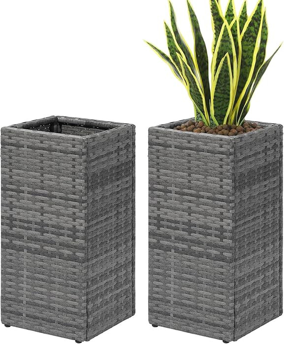 SUNNYPARK 2 Pack Tall Planters for Outdoor Plants Rattan Modern Tall Square Planter Box with Remo... | Amazon (US)