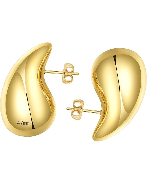 Ascona 18/25/32/47mm Chunky Gold Hoop Earrings for Women | Lightweight Tear Drop Earrings | Gold ... | Amazon (US)