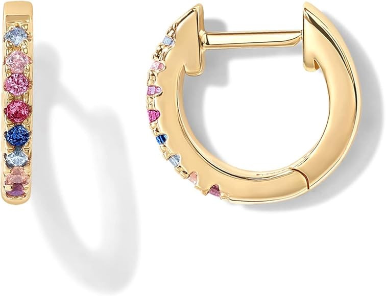 PAVOI 14K Gold Plated Sterling Silver Post Huggies | Cubic Zirconia Huggie Earrings for Women | Green, Garnet, Spinel Blue, Black, Multicolored Stones | Amazon (US)