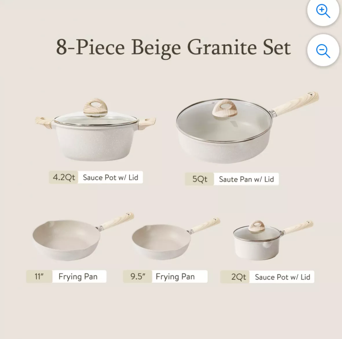 Nonstick Pots and Pans Set, 8 Pcs Granite Stone Kitchen Cookware Sets  (Black)