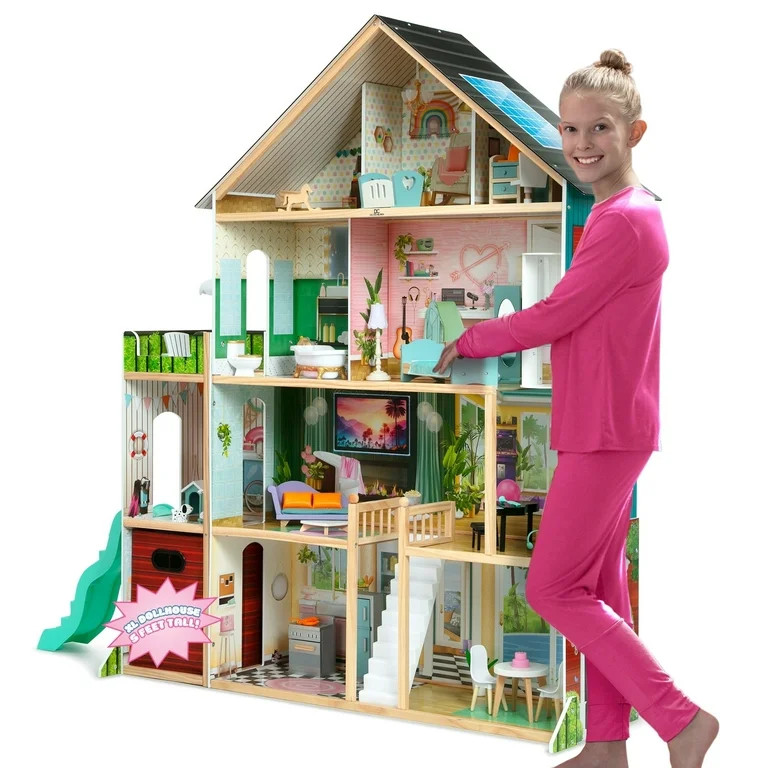 Delta Children Deluxe Maui Dollhouse with 50 Accessories - Large Wooden 4-Story Dollhouse with 12... | Walmart (US)