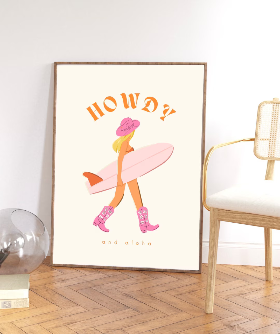 Coastal Cowgirl Howdy and Aloha Blonde Surfer Girl With Pink and Orange - Etsy | Etsy (US)