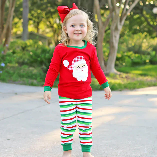 Happy Santa Red Cheerful Stripe Pajamas | Classic Whimsy