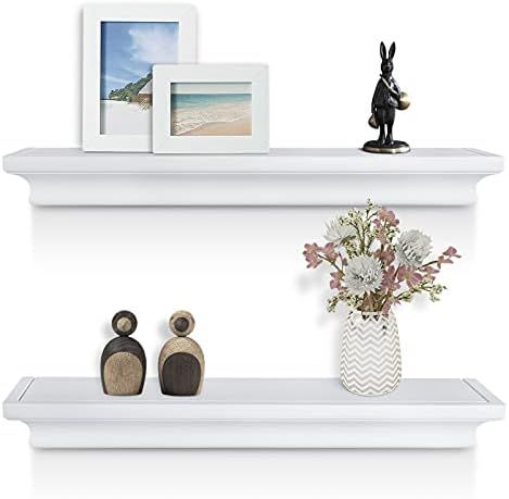 birola White Floating Shelves-Crown Molding Wall Mounted Mantle Shelves Set of 2, 17 Inch (White) | Amazon (US)