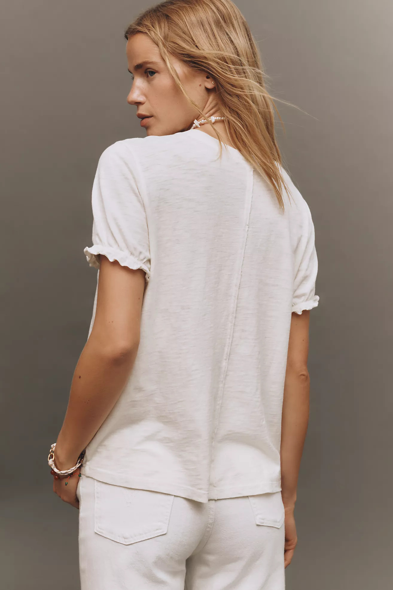 The Bennie Cotton-Slub Crew-Neck Tee by Pilcro: Puff-Sleeve Edition | Anthropologie (US)