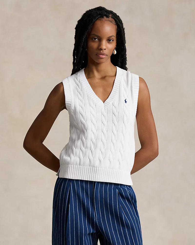 Cable-Knit V-Neck Jumper Waistcoat for Women | Ralph Lauren® UK | Ralph Lauren (UK)