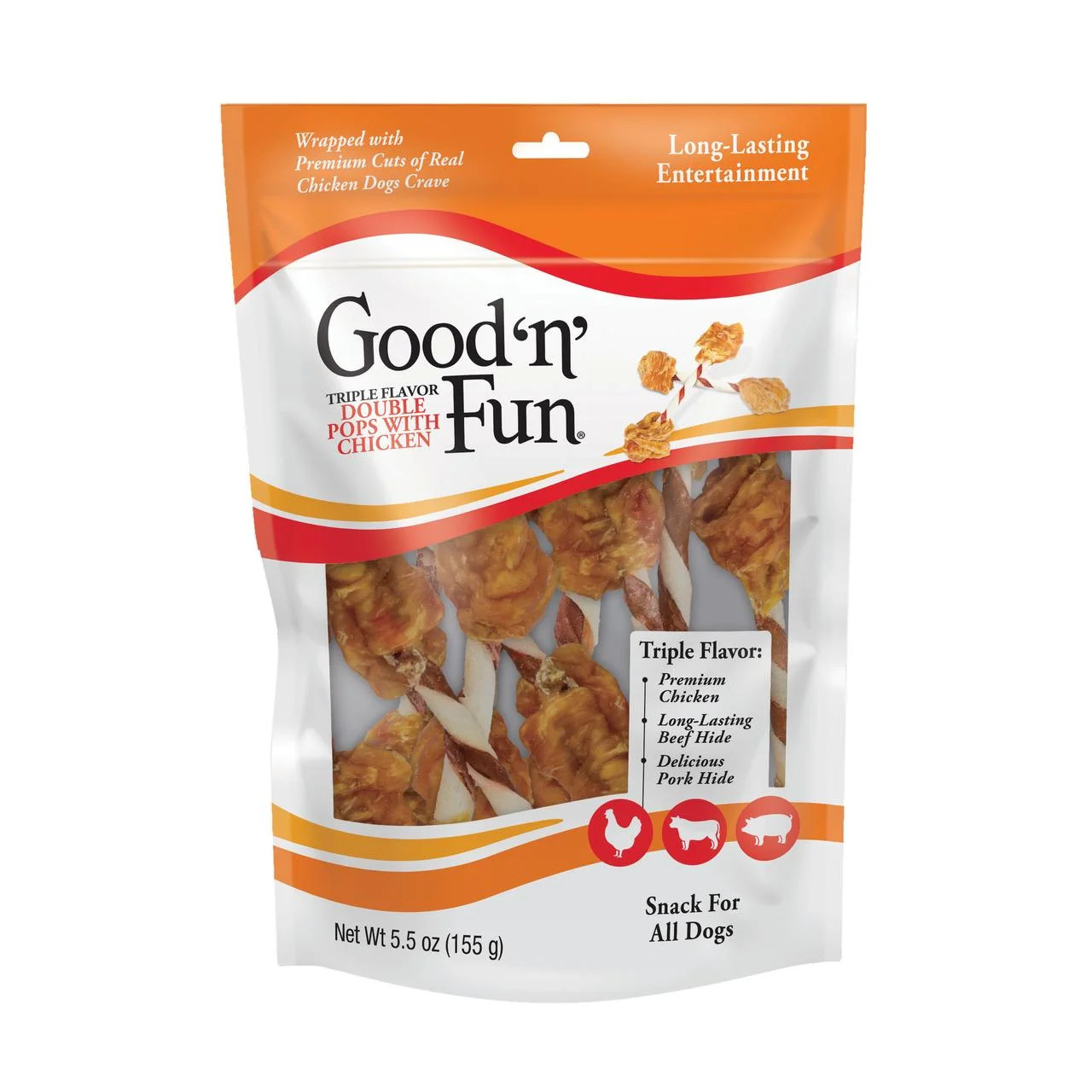 Good 'n' Fun Triple Flavor Double Pops with Chicken, Rawhide Chews for All Dogs, 5.5 oz. | Walmart (US)