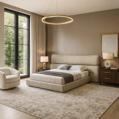 Ardena Wingback King Bed – Tan Crossweave Upholstery with Stainless Steel & Wood Frame | Wayfair North America
