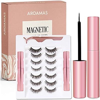Aroamas Magnetic Eyeliner and Magnetic Eyelash Kit, [7 Pairs]No Glue Reusable Silk False Lashes, ... | Amazon (US)