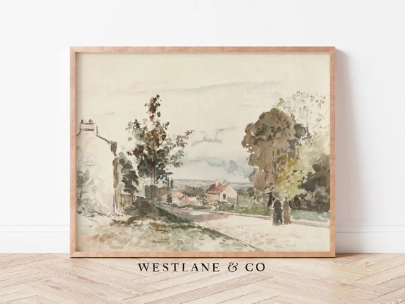 Muted Landscape Print  Antique Village Watercolor Painting | Etsy | Etsy (US)