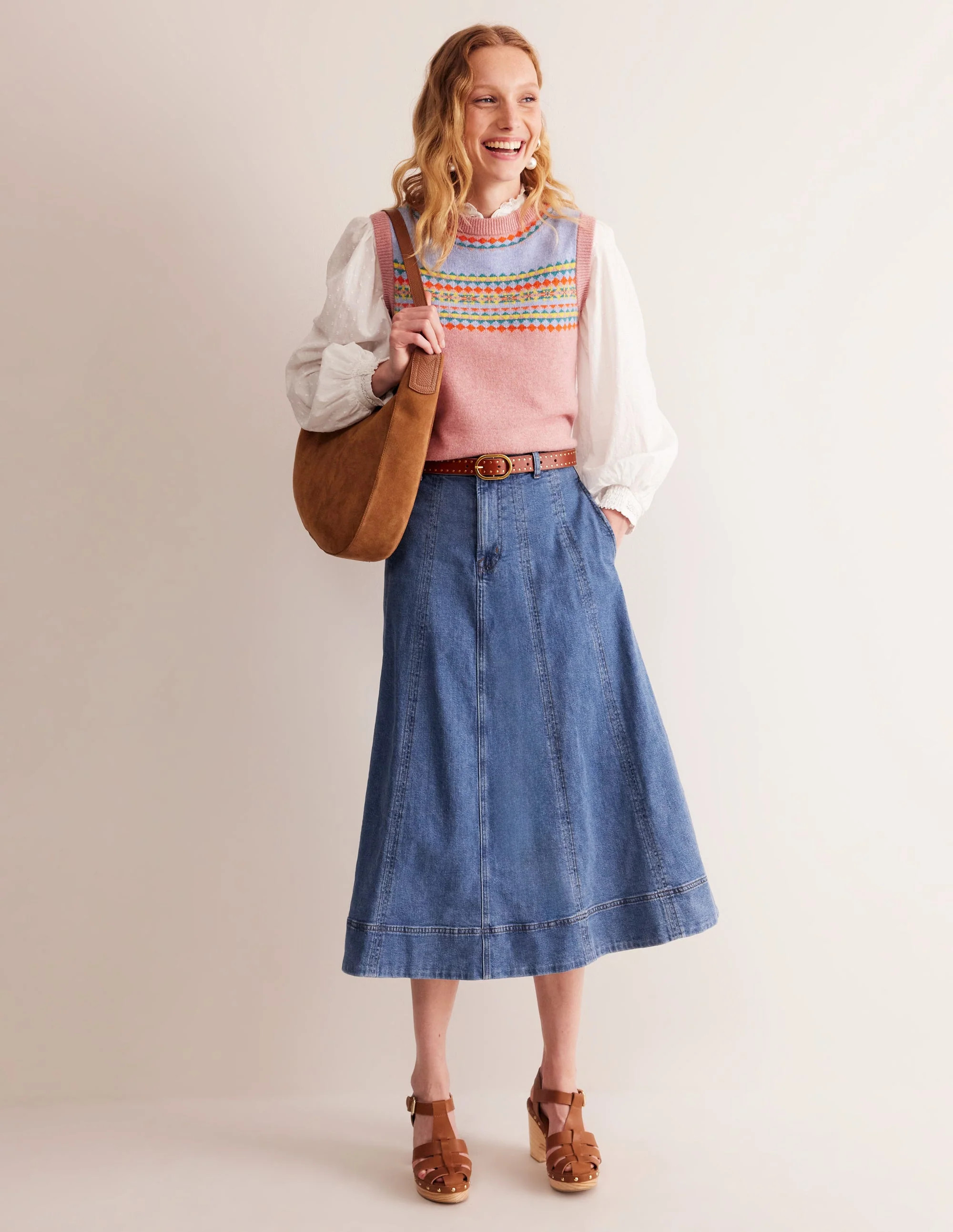Panelled Full Denim Skirt-Mid Vintage | Boden UK