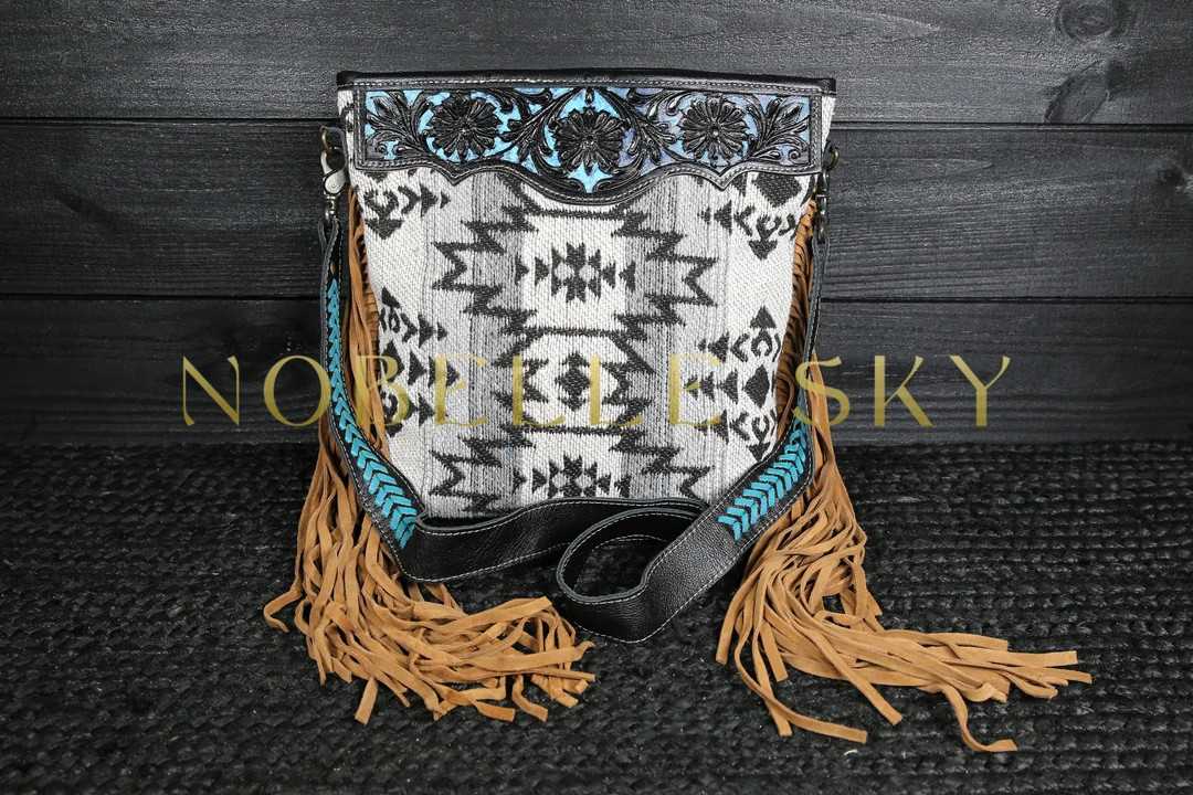 Upcycled Aztec Design Myra Leather Western Fringe Boho Crossbody Purse Western Style Purse Fringe... | Etsy (US)