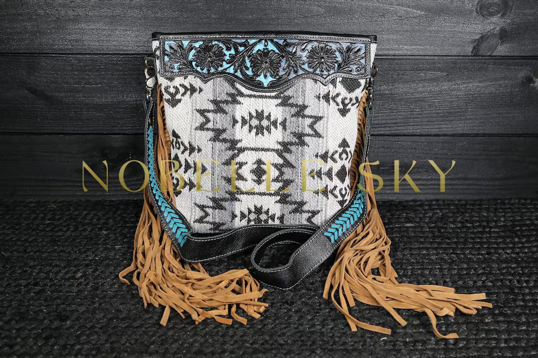 Upcycled Aztec Design Myra Leather Western Fringe Boho Crossbody Purse Western Style Purse Fringe... | Etsy (US)