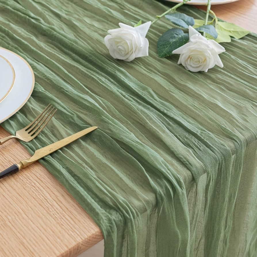 Asee'm Cheesecloth Table Runner 120 Inches Sage Green Boho Gauze Cheese Cloth Runner 10FT Rustic ... | Amazon (US)
