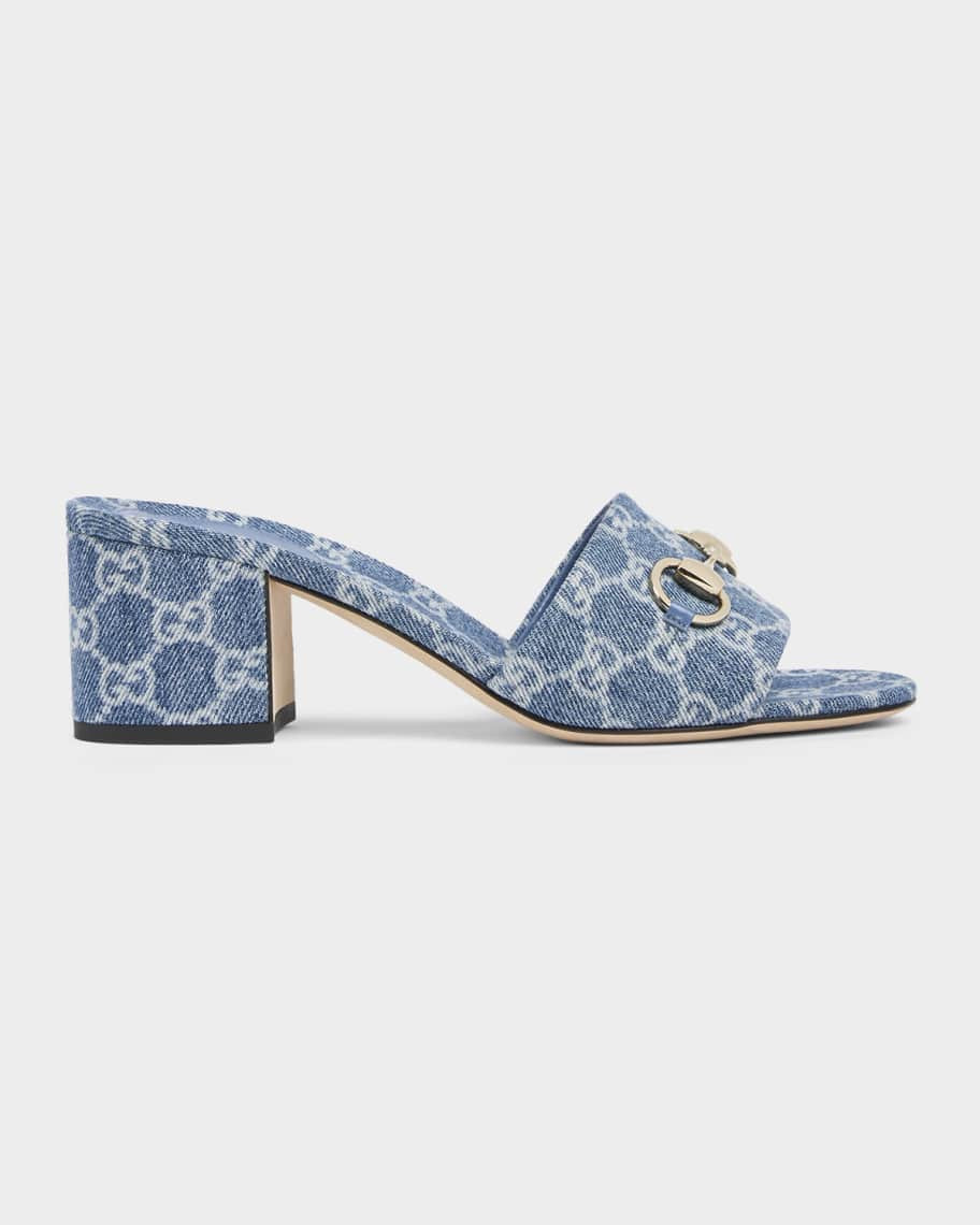 Gucci 55mm Siaga GG Monogram Denim Block-Heel Sandals | Neiman Marcus