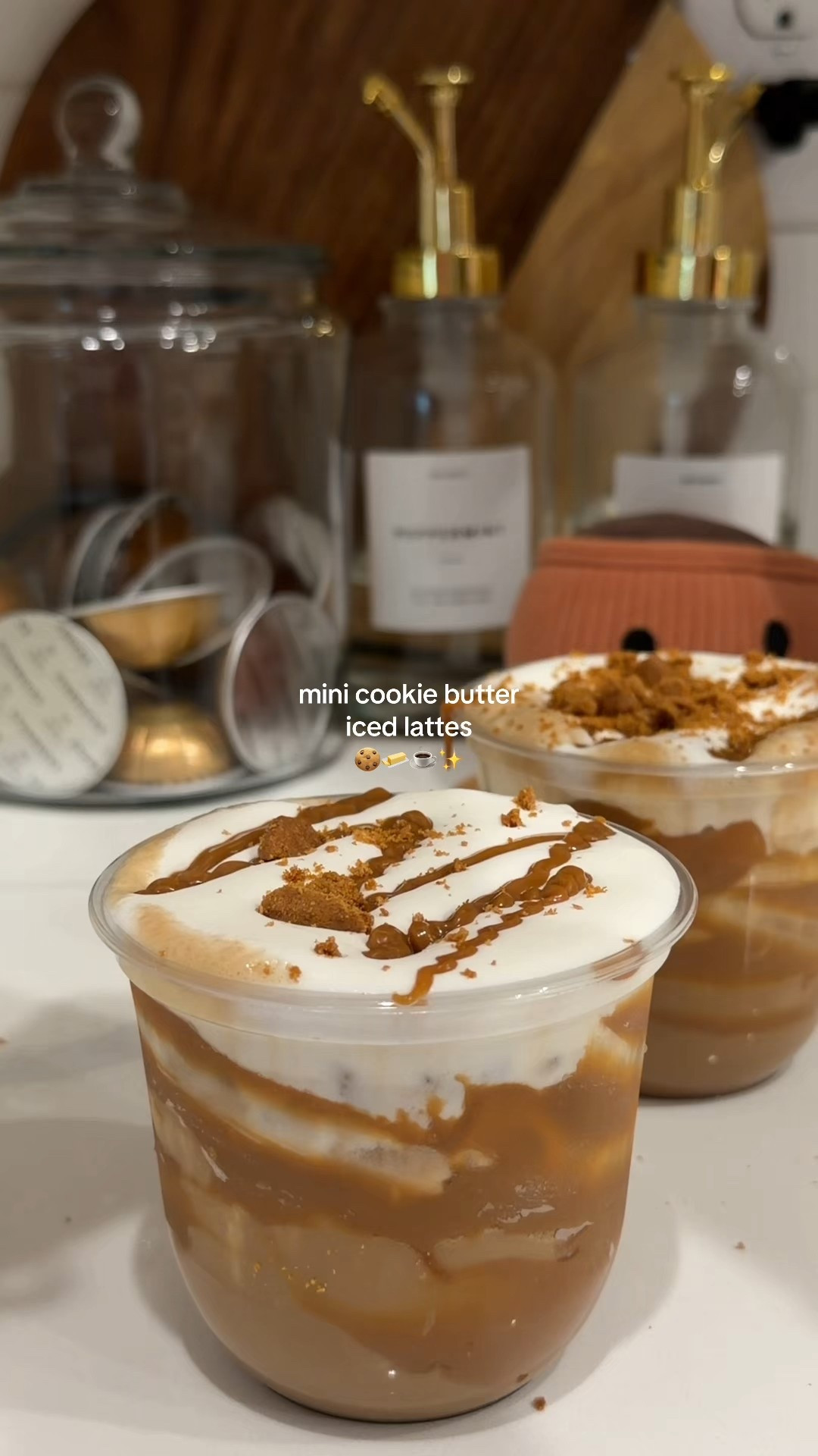 Mini cookie butter lattes ☺️

-using 10oz cups for these 
-brew Biscoff sauce with espresso
-add cookie butter to cup (optional)
-add espresso, milk, ice to cup
-top with cold foam (froth 3tbsp heavy cream + 2 tbsp whole milk + 1 tbsp vanilla syrup)
-top with Biscoff sauce + crushed Biscoff cookie

#LTKHome #LTKfoodie