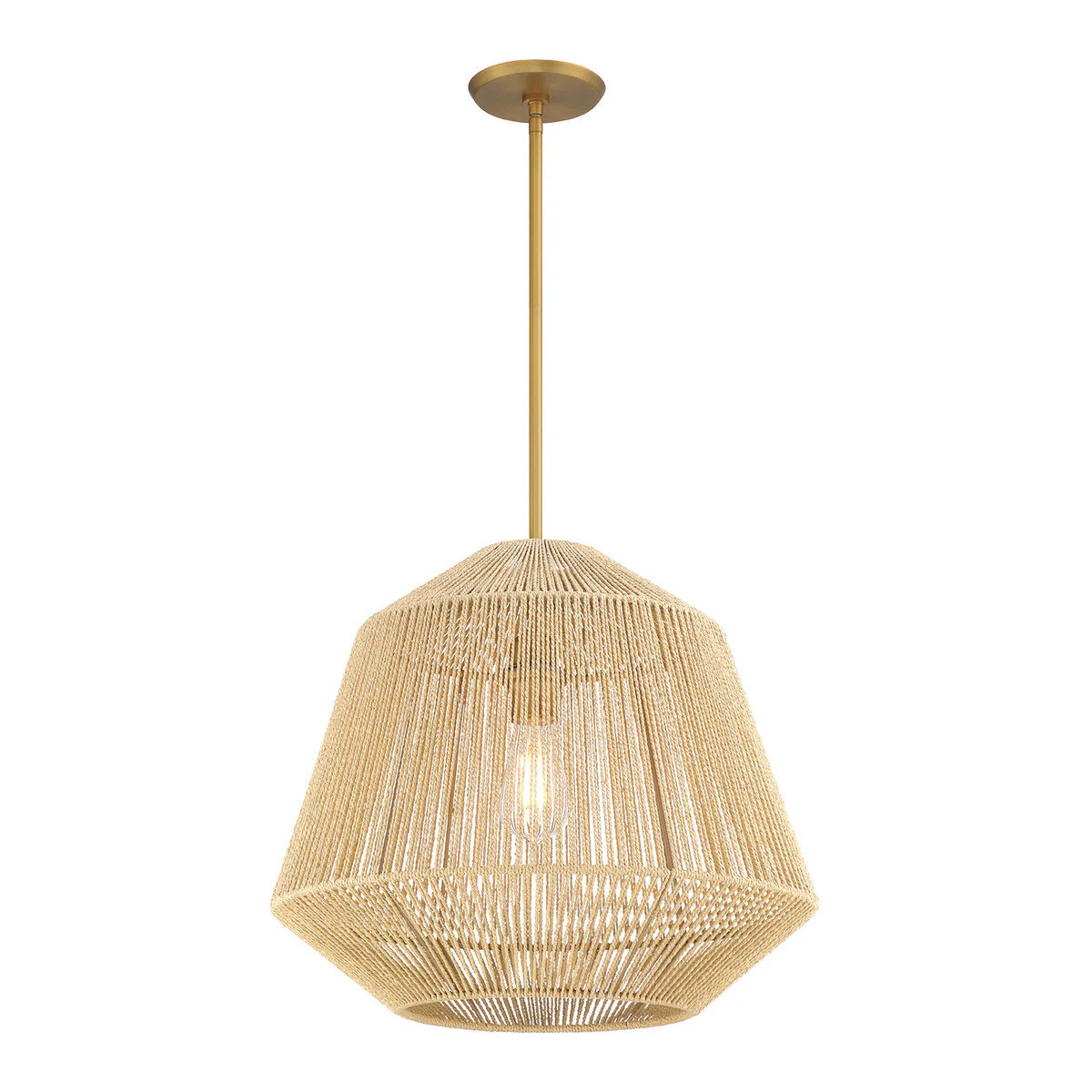 Farrah Large Jute Pendant, Natural and Aged Brass | Lights.com