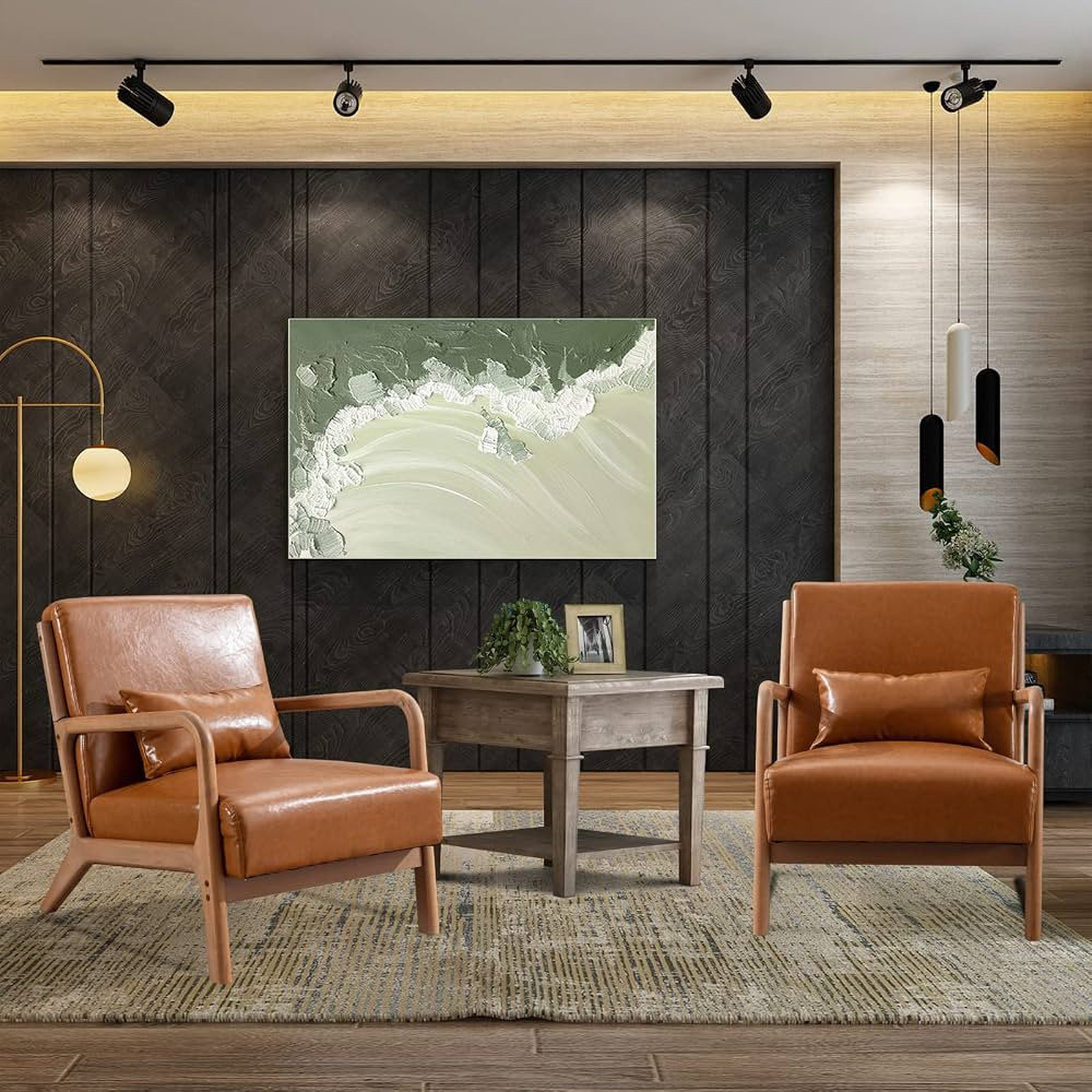 INZOY Mid-Century Modern Accent Chair Set of 2, PU Leather Reading Armchair with Waist Cushion, U... | Amazon (US)