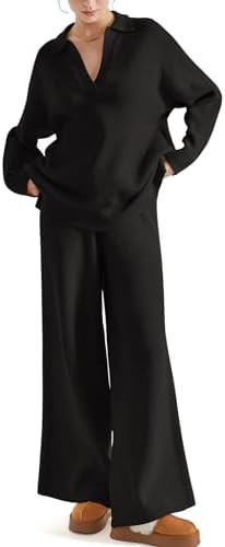 SUUKSESS Women 2 piece Fall outfits Matching Lounge Set Waffle Knit Sweater sets | Amazon (US)