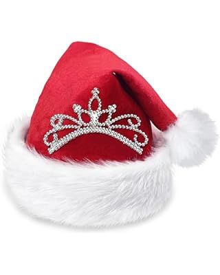 Hikkcos Christmas Santa Hat Plush Santa Hat with Princess Tiara Plush Xmas Hat for Woman Girls Sa... | Amazon (US)