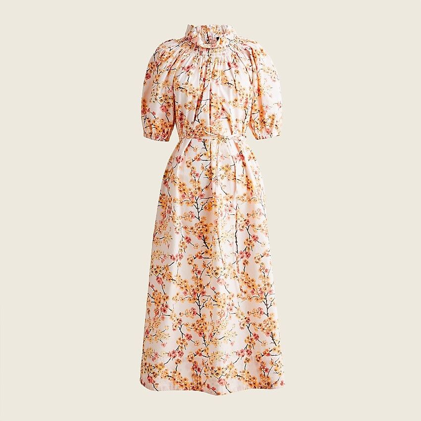 Smocked neck puff-sleeve dress in cherry blossoms | J. Crew US