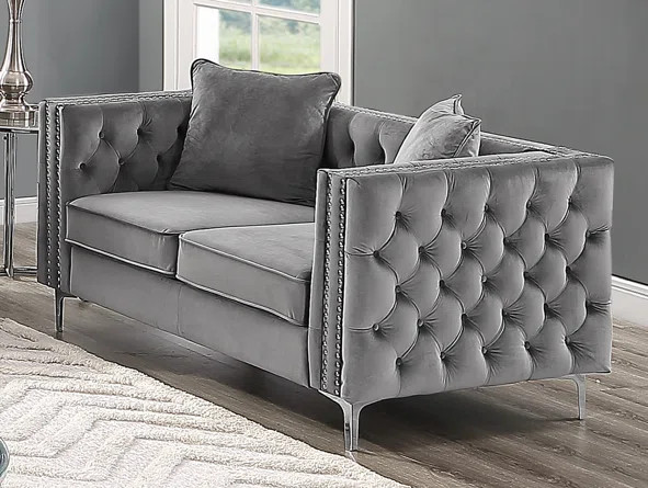 Rosdorf Park Marvine 63" Velvet Rolled Arm Chesterfield Loveseat | Wayfair North America